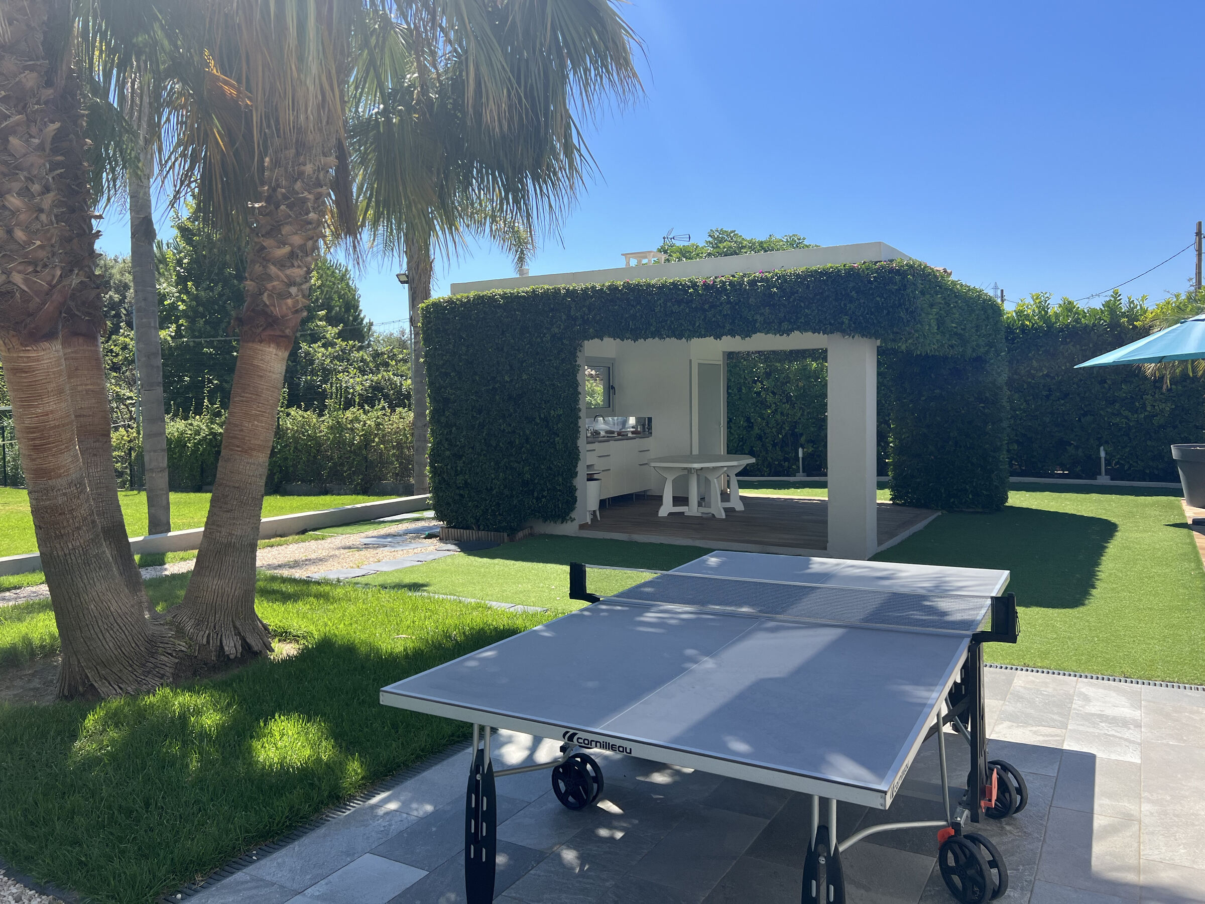 Jardin privé avec palmiers et terrain de beach-volley à louer à Nice